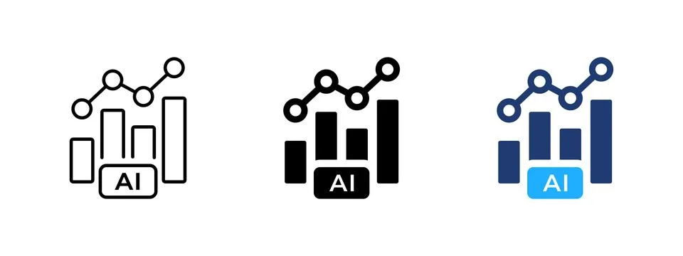 AI data analysis icon. Symbol of digital analytics, charts and graphs. Mach.. Stock Illustration