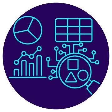 AI data analysis icon. Vector pictogram with thin blue lines Illustrazione stock