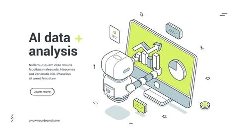 AI data analysis isometric banner. Vector template for a landing page on big  イラスト素材