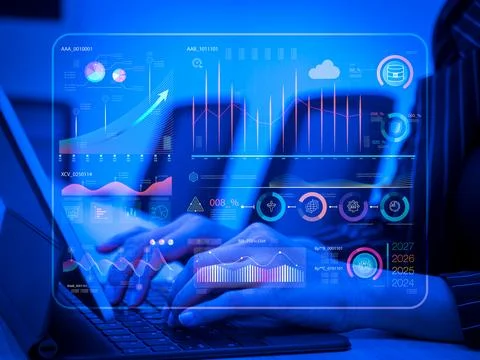 AI data analysis, software engineering, technology concept. Digital dashboa.. Foto stock