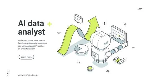 AI Data Analyst For Business Intelligence Isometric Banner Vector Illustratio Stock Illustration