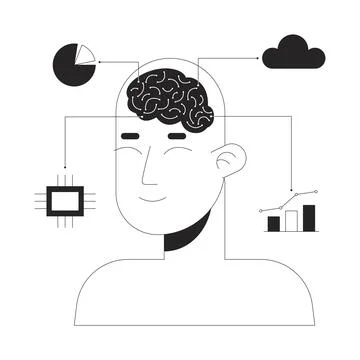 AI data analytics black and white 2D illustration concept Stock Illustration