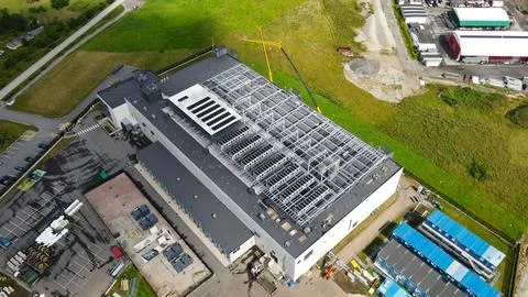AI data center construction with cooling systems on rooftop Stock Photos