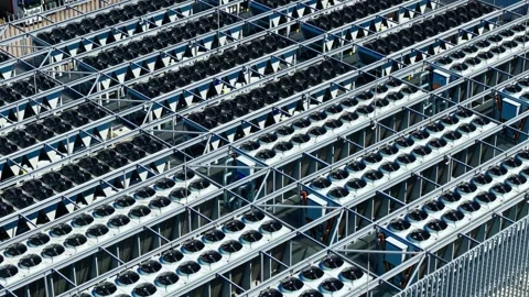 AI Data Center Cooling Arrays, Critical Infrastructure for Cloud Computing Stock Footage 340597006