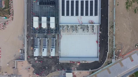 AI Data Center Cooling Infrastructure Seen from Above Stock Footage 342152997