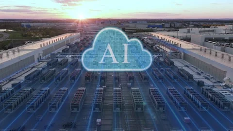 AI data centers in USA showing industrial cooling systems and AI cloud Stock Footage 334671389