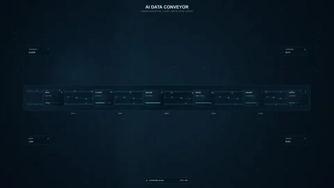 AI Data Conveyor Interface with Automated Pipeline Showing Input, Classify, Stock Footage 344514023