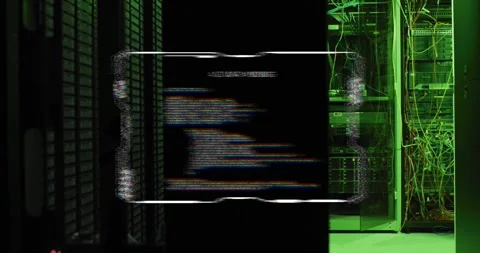 AI data mining text over server racks in data center Stock Footage 329223509