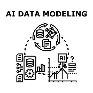 Ai data modeling process analyzing information lifecycle Stock Illustration