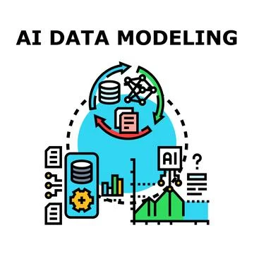 Ai data modeling process analyzing information lifecycle Stock Illustration