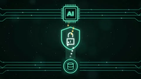 AI Data Privacy Hologram with Shield and Lock Cybersecurity Animation Abstract Stock Footage 347283638