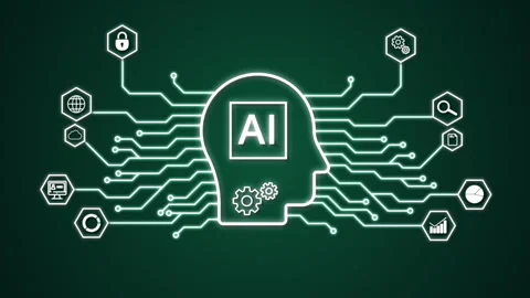 AI data processing with circuit board and icons. AI brain system. Video stock 247925071