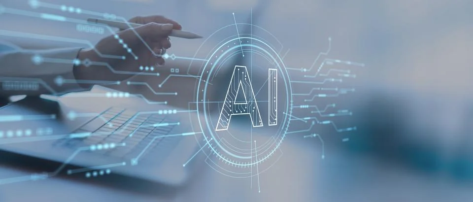 AI data processing concept with human touch and digital intelligence interfac Stock-Fotos