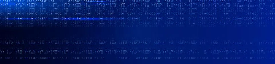 AI Data Stream Binary Code Blue Wide Background. Cyber Secure Data Flow, Speed 库存插图