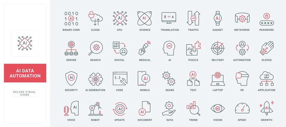 AI, data traffic, update and search, automation and application development line Stock Illustration