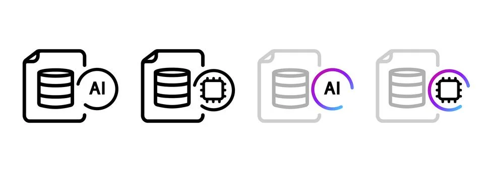 AI database icon set with artificial intelligence big data storage イラスト素材