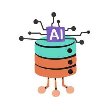 AI Database Server with Chip Character Flat Vector Icon Stock-Illustration