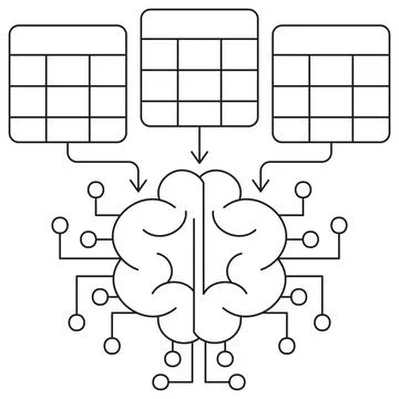 AI Dataset icon. Simple outline black vector pictogram with thin lines 스톡 일러스트