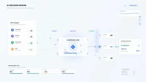 AI Decision Engine Interface with Real-Time Data Analysis and Reasoning Core Stock Footage 344514080