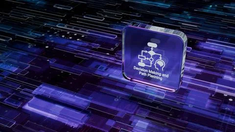 AI Decision Making and Path Planning Flowchart Icon on Futuristic Digital C.. 写真素材