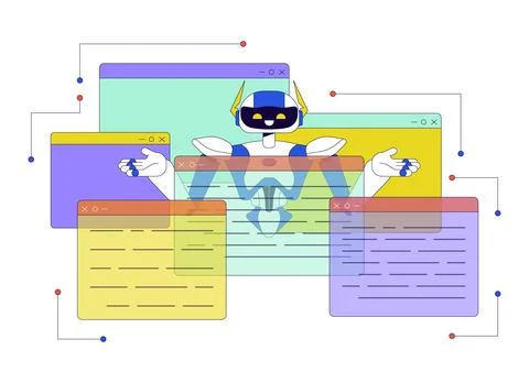 AI decision management 2D linear illustration concept Stock Illustration
