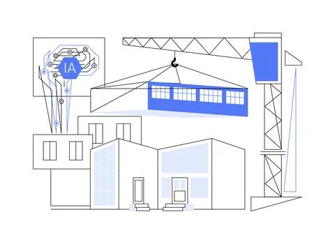 AI-Designed Prefabricated Structures abstract concept vector illustration. Ilustración de archivo