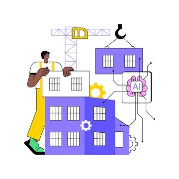 AI-Designed Prefabricated Structures abstract concept vector illustration. Illustrazione stock