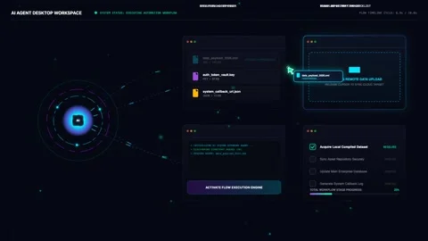 Ai Desktop Workspace Concept, Digital Data Processing and File Management Vídeos de archivo 341736826