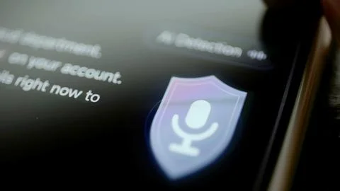 AI detection label above microphone shield icon Stock Photos