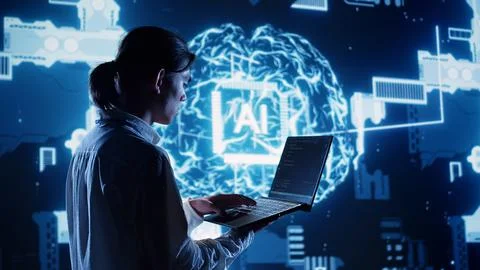 AI developer runs code in data center 스톡 사진