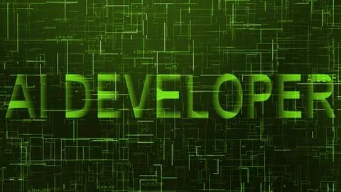AI developer text technology data line green color Illustrazione stock
