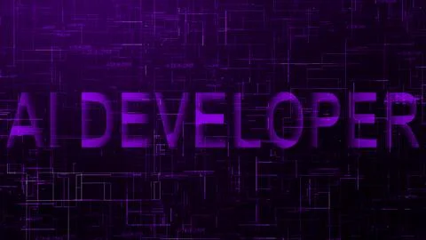 AI developer text technology data line purple color Illustrazione stock