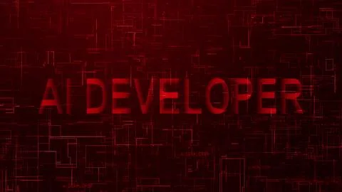 AI developer text technology data line red Illustrazione stock