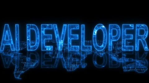 AI developer text technology earth map glowing Illustrazione stock