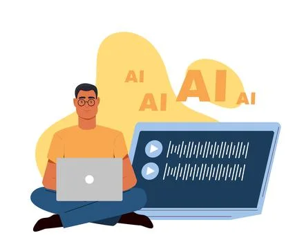 AI developer working on laptop illustration. Vector illustration イラスト素材