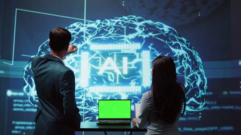 AI developers using isolated screen device for business data analysis Stock Footage 278699591