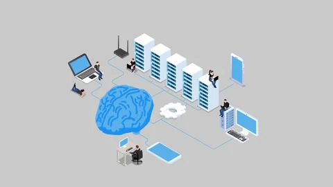 AI development - Brain, robots, computer, cloud storage, servers 3d animati.. Stock Footage 281533099