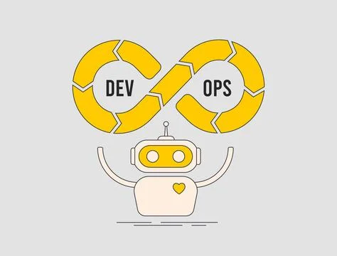 AI in DevOps. Ai and machine learning ML technologies to automate and optimize Stock Illustration