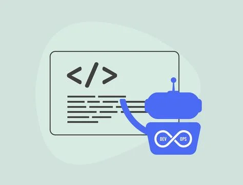 AI DevOps concept. Collaboration in AI, software creation and communication Stock Illustration