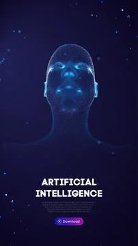 Ai digital brain. Artificial intelligence woman. Human head robot digital Stock-Illustration