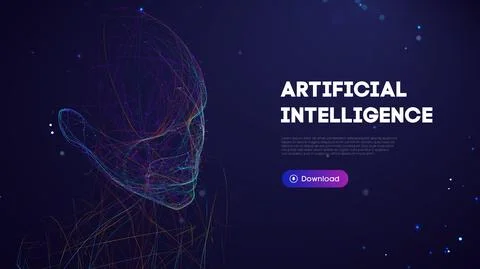 Ai digital brain. Artificial intelligence woman. Human head robot digital Stock Illustration