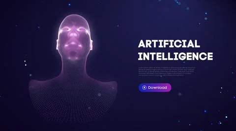 Ai digital brain. Artificial intelligence woman. Human head robot digital Stock Illustration