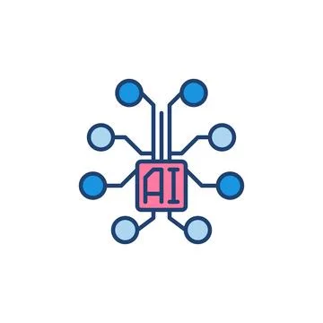 AI Digital Brain colored icon - vector concept sign Stock Illustration