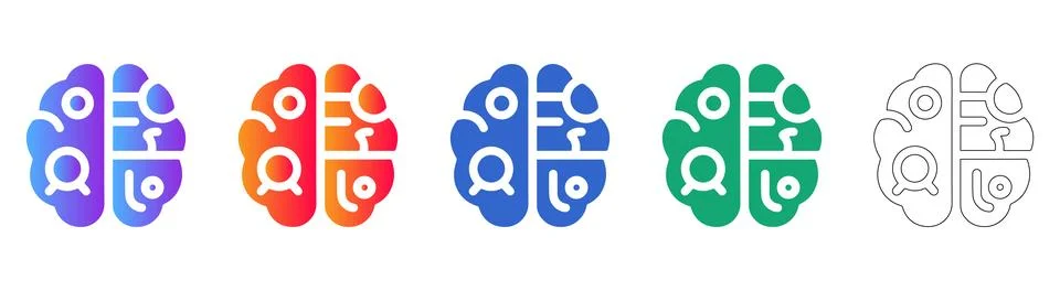 AI &amp; Digital Brain Icon Set for Artificial Intelligence &amp; Machine Learning Stock Illustration