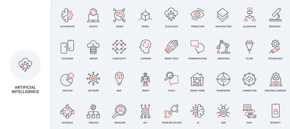 AI digital brain, network with artificial intelligence, machine learning line Stock Illustration
