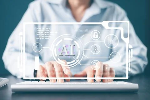 AI with digital brain, predictive analytics, data analysis. Electronic mind.. Stock Photos