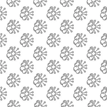 AI Digital Brain vector Artificial Intelligence concept line seamless pattern Stock Illustration