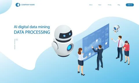 AI digital data mining, Data processing. Maintenance engineer working with Stock Illustration