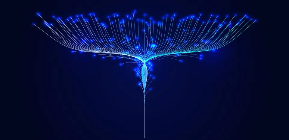 AI Digital Data Network Flow Blue Wave Lines Information Stream, Information Stockillustratie