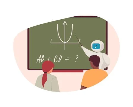 AI in digital learning, teaching children flat illustration. 스톡 일러스트